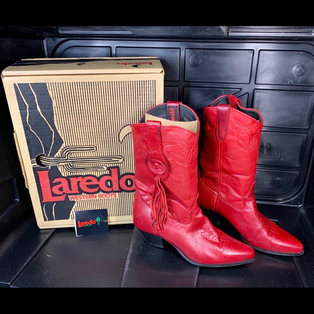 Laredo Cowboy Red Fringe Leather Western Boot 8 M
